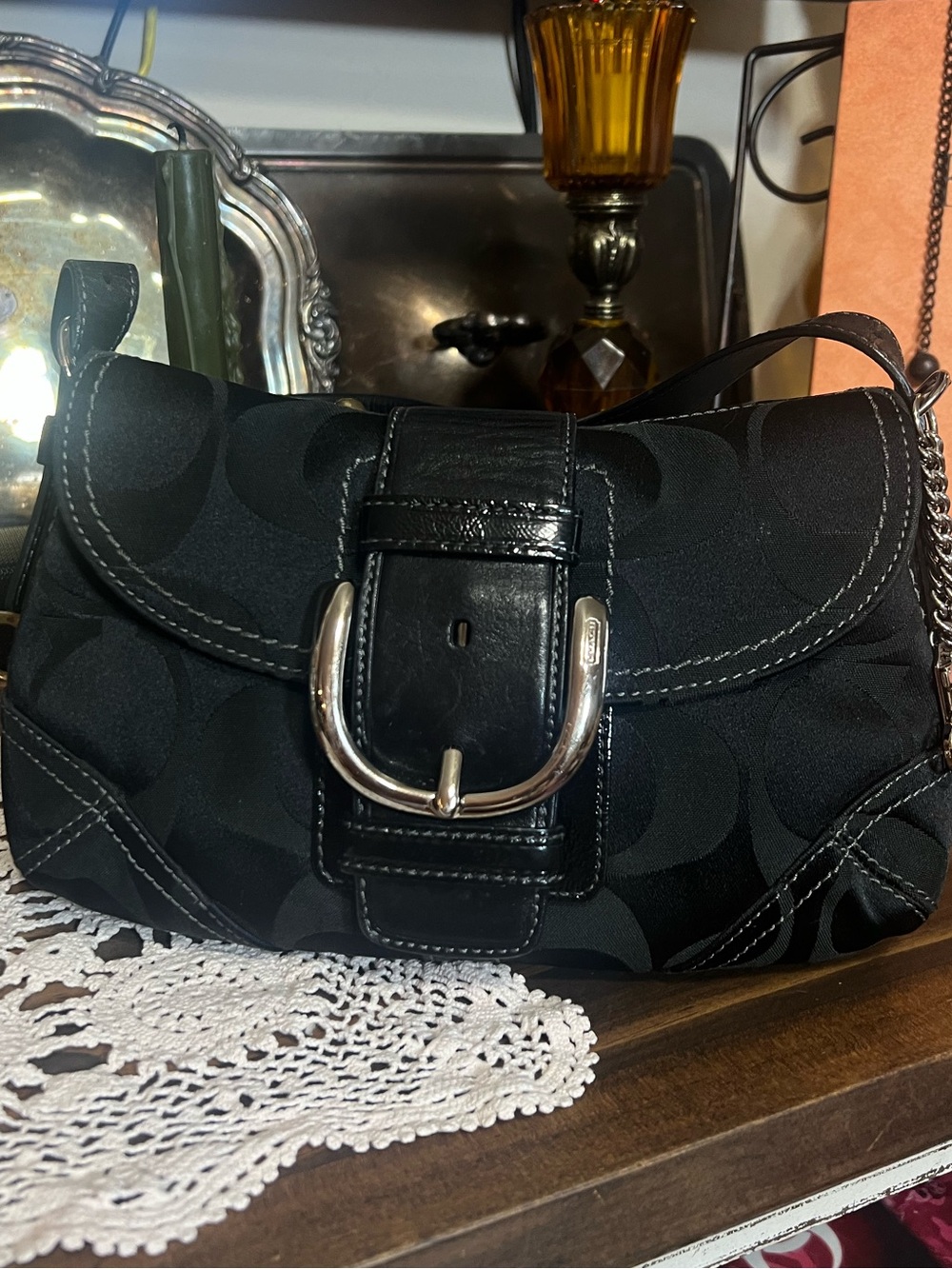 Coach Black Signature Mini SoHo Shoulder Bag with Polished Buckle
